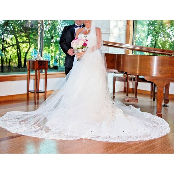 Cathedral Length Train Jeweled Ballgown Dream Wedding Dress Custom Bridal Gown - Picture 1 of 15